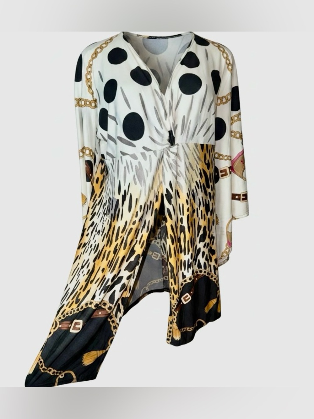 Ashley Stewart Polka Dot & Leopard Open Front Tunic w/ Bell Sleeves, Size 22/24 - Picture 3 of 5